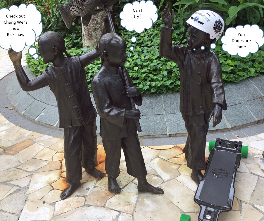 Out and about on Car Free day in Singapore. Came across these bronze statues. Couldn't resist